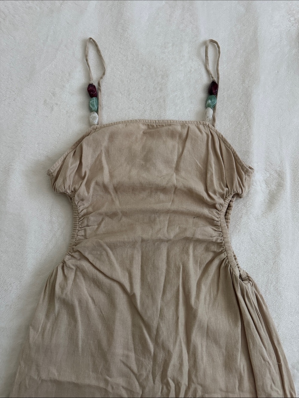 Beige Maxi linen Slip Dress with Adjustable Straps